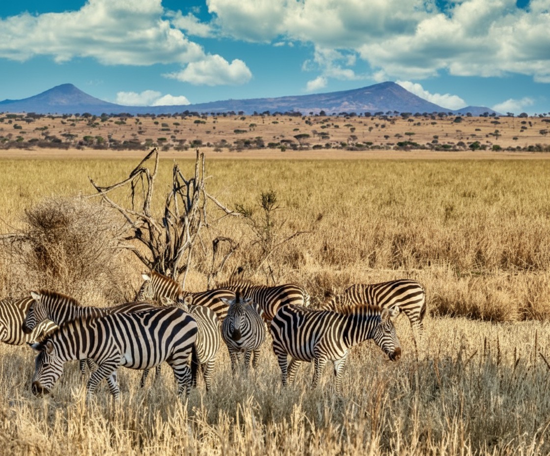 Zebras in landscape