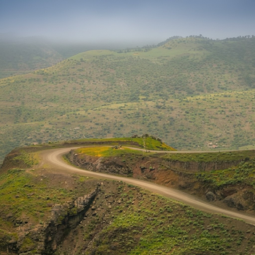 Winding road in hills